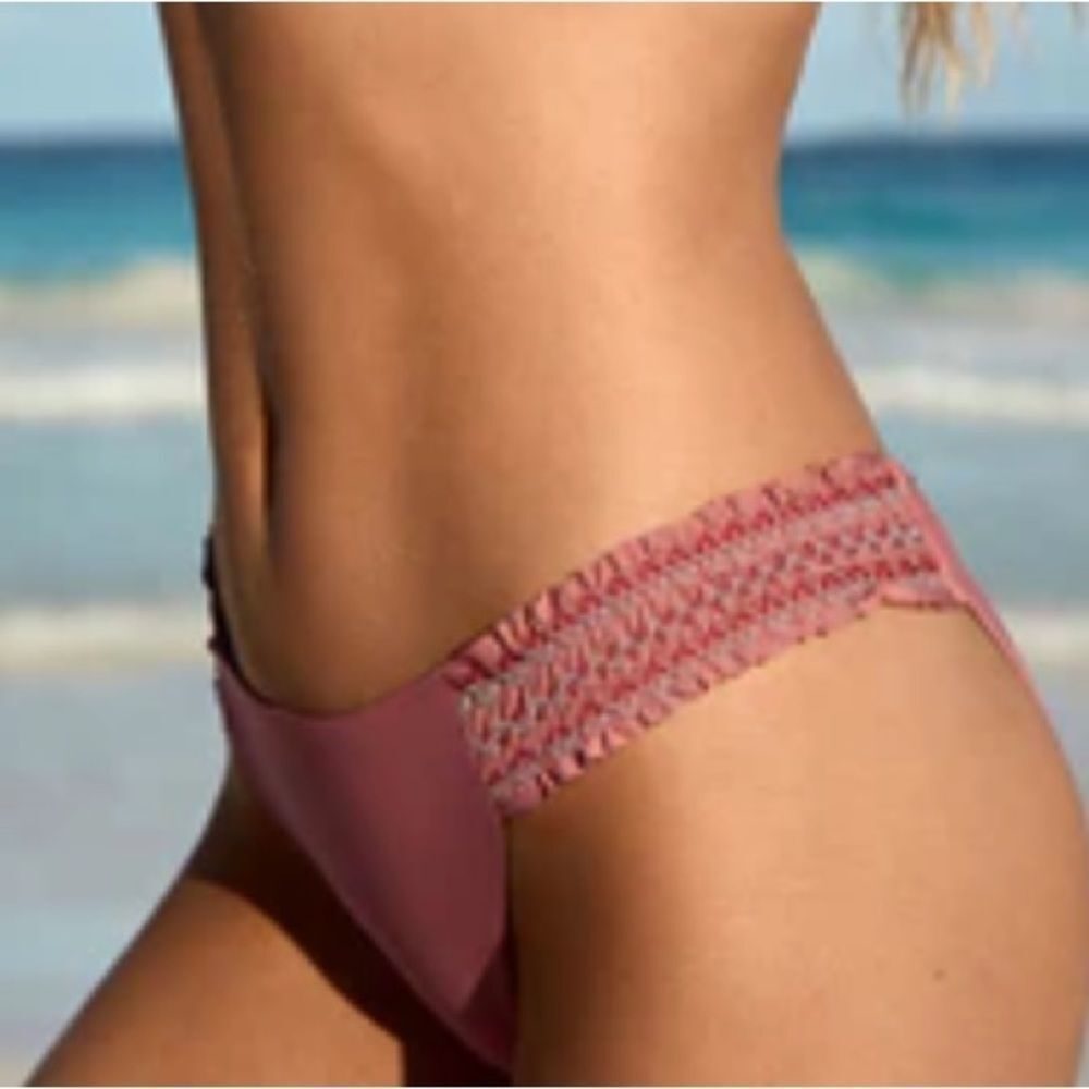 Nwt Anthropologie PilyQ lotus blush smocked tan Teeny stitch bikini bottom